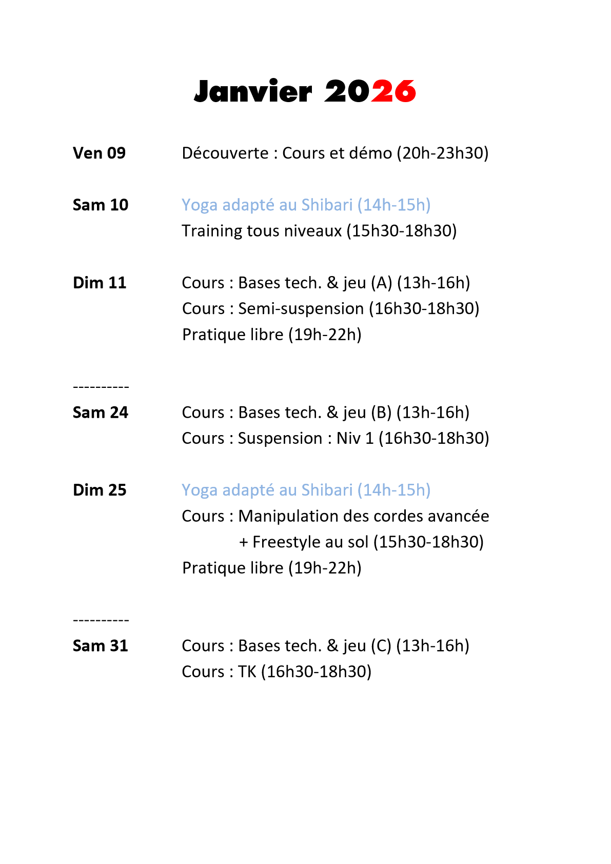 Programme janvier 2026 Programme janvier 2026